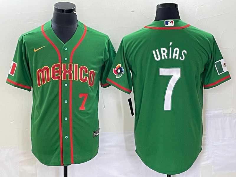 Mens Mexico Baseball #7 Julio Urias Number 2023 Green World Classic Stitched Jersey5